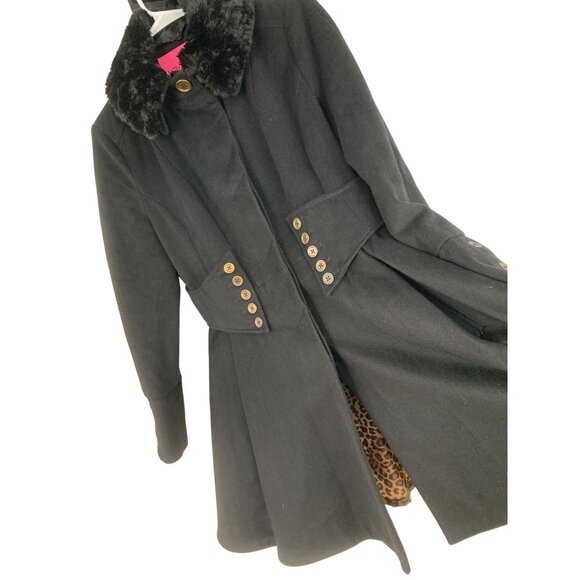 Rare Vintage Y2K Betsey Johnson 14 Black Wool Coat Flared Corset Size 14 RR10272